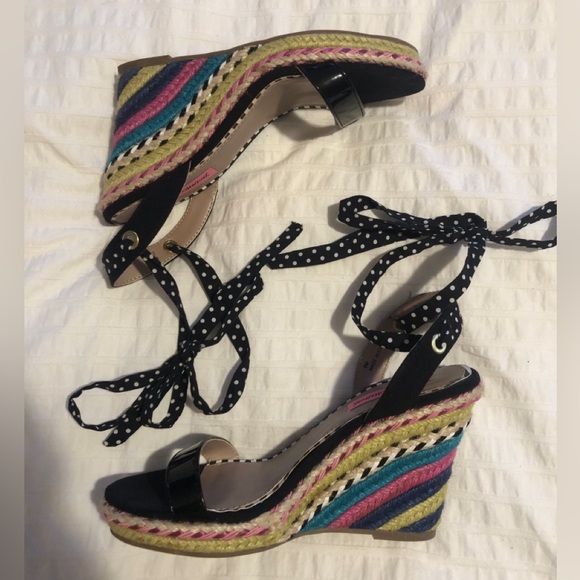 Betsey Johnson Shoes - Betsey Johnson Pima Espadrille Polka Dot Rainbow wedge sandals size 8